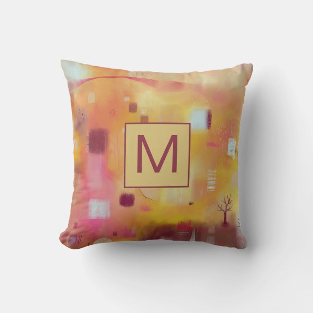 Modern Abstract Yellow Monogram Cushion (Front)