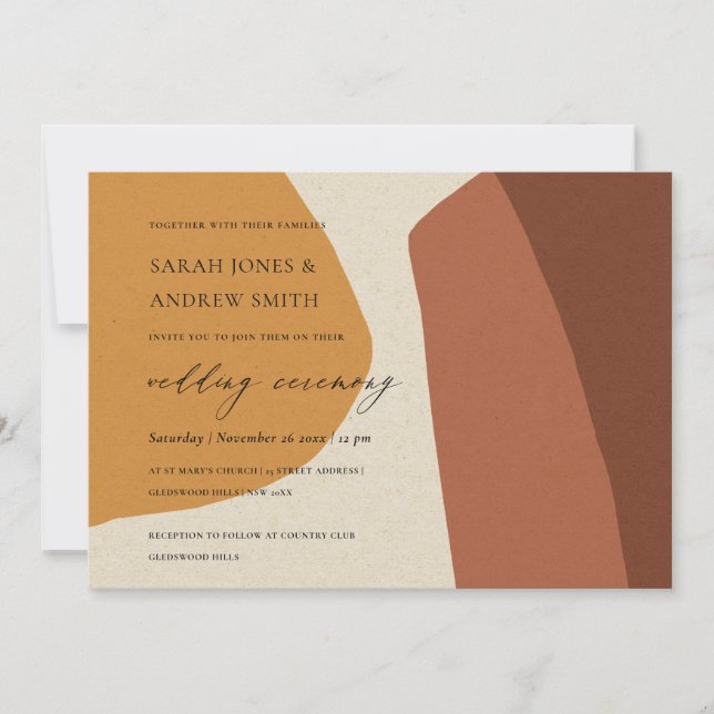 MODERN ABSTRACT YELLOW TERRACOTTA ARTISTIC WEDDING INVITATION (Front)