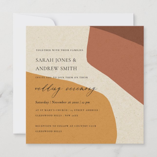 MODERN ABSTRACT YELLOW TERRACOTTA ARTISTIC WEDDING INVITATION (Front)