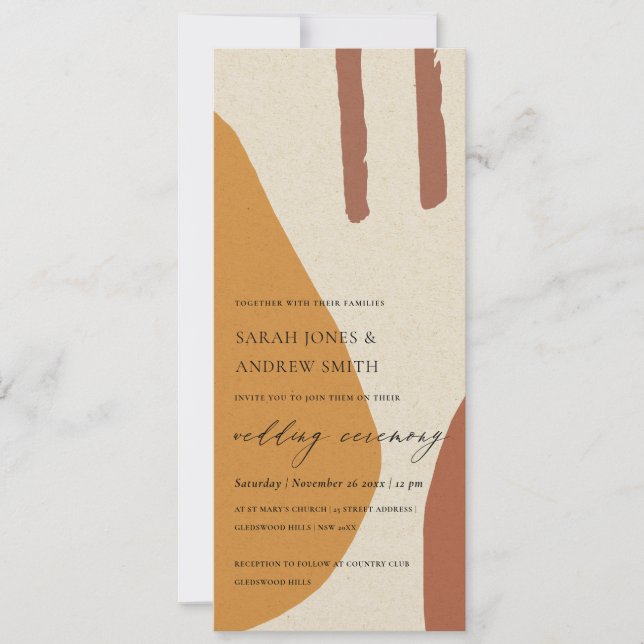 MODERN ABSTRACT YELLOW TERRACOTTA ARTISTIC WEDDING INVITATION (Front)