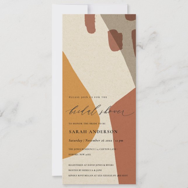 Modern Abstract Yellow Terracotta Bridal Shower Invitation (Front)