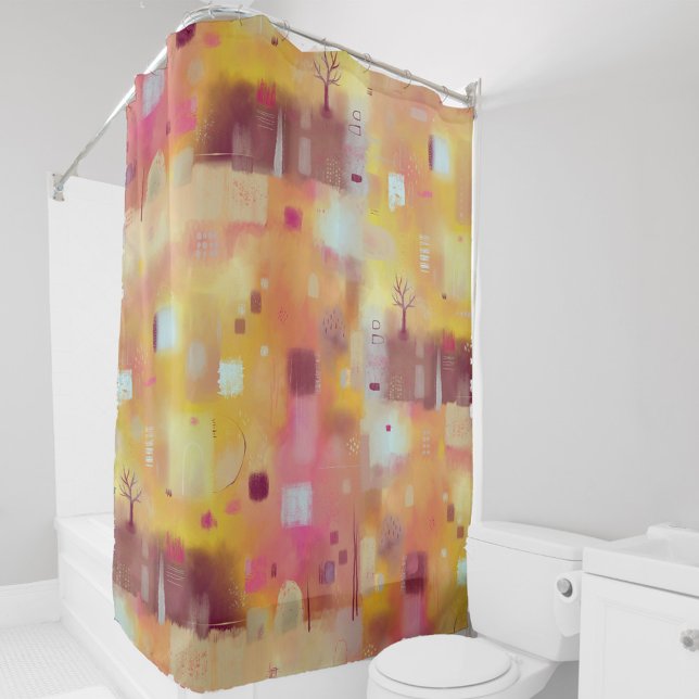 Modern Abstract Yellow Watercolor Art Shower Curtain (Modern abstract painting in yellow ochre art shower curtain)