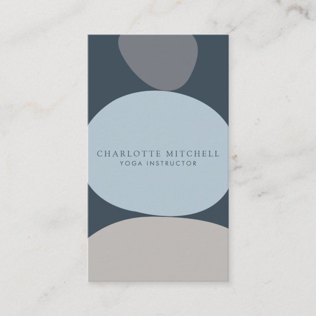 Modern Abstract Zen Stones Blue Logo Yoga, Massage Business Card (Front)