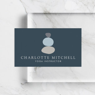 Modern Abstract Zen Stones Blue Logo Yoga, Massage Business Card