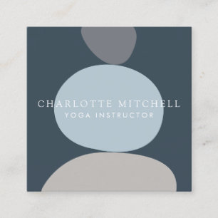 Modern Abstract Zen Stones Blue Logo Yoga, Massage Square Business Card