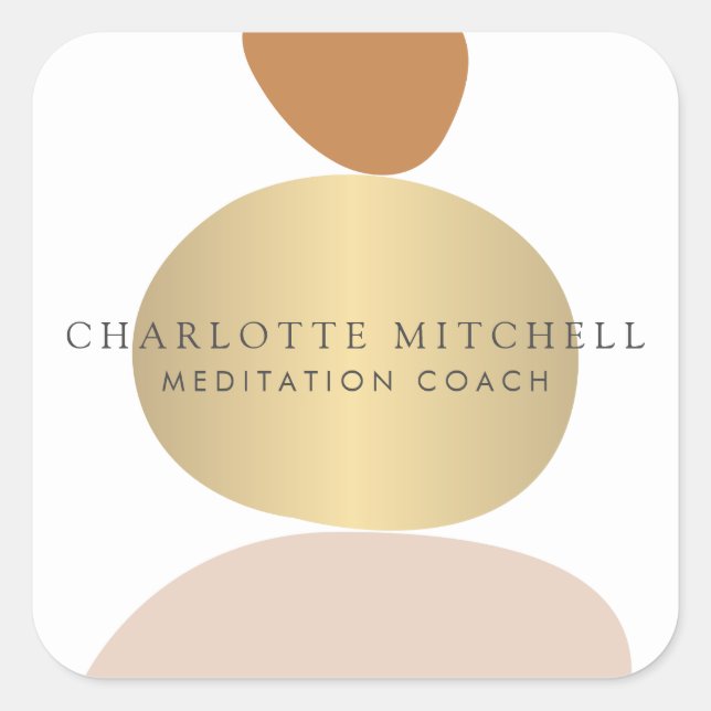 Modern Abstract Zen Stones Gold Logo Square Sticker (Front)