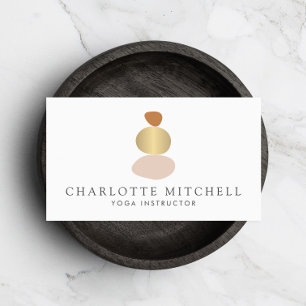 Modern Abstract Zen Stones Gold Logo Yoga, Massage Business Card