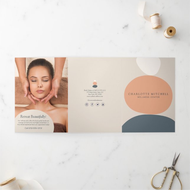 Modern Abstract Zen Stones Peach/Blue Brochure (Outside)