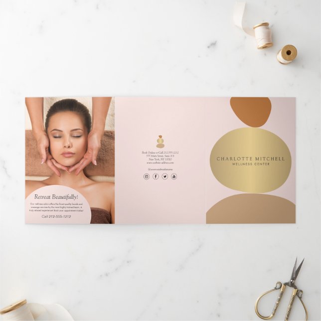 Modern Abstract Zen Stones Pink Wellness Brochure (Outside)