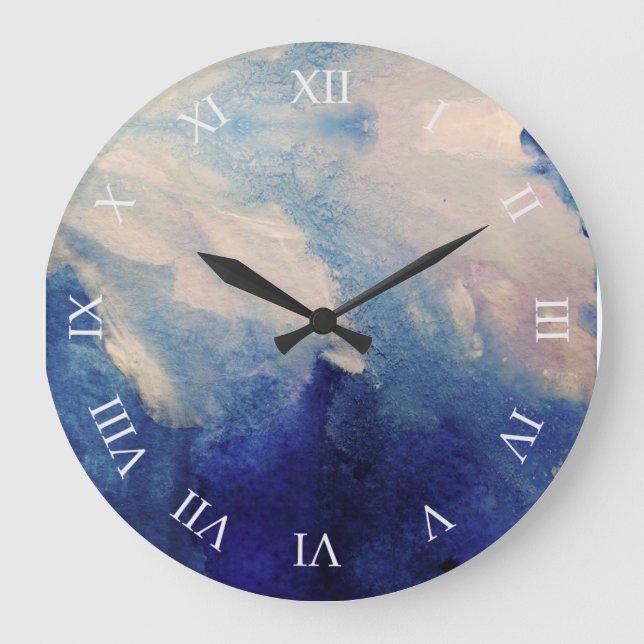 Modern AbstractBlue White Art Large Clock (Front)