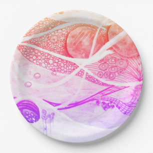 Modern Abstraction Black and Pink Planets Space Paper Plate