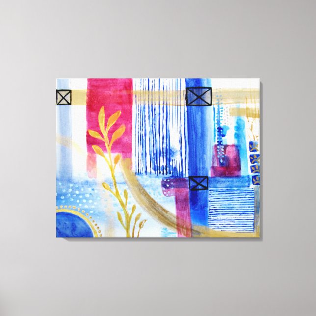 Modern Abstraction Black Blue and Red Floral Canvas Print (Front)