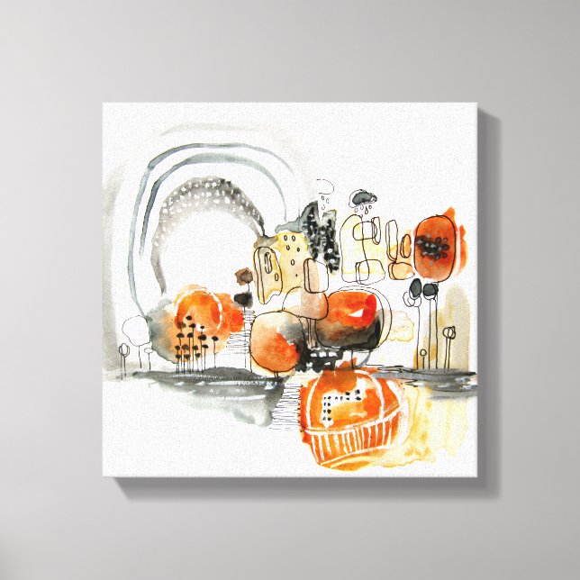 Modern Abstraction Cute Pattern Orange Doodle Canvas Print (Front)