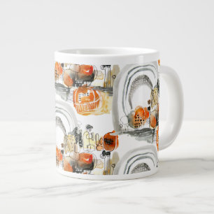 Modern Abstraction Cute Pattern Orange Doodle Large Coffee Mug