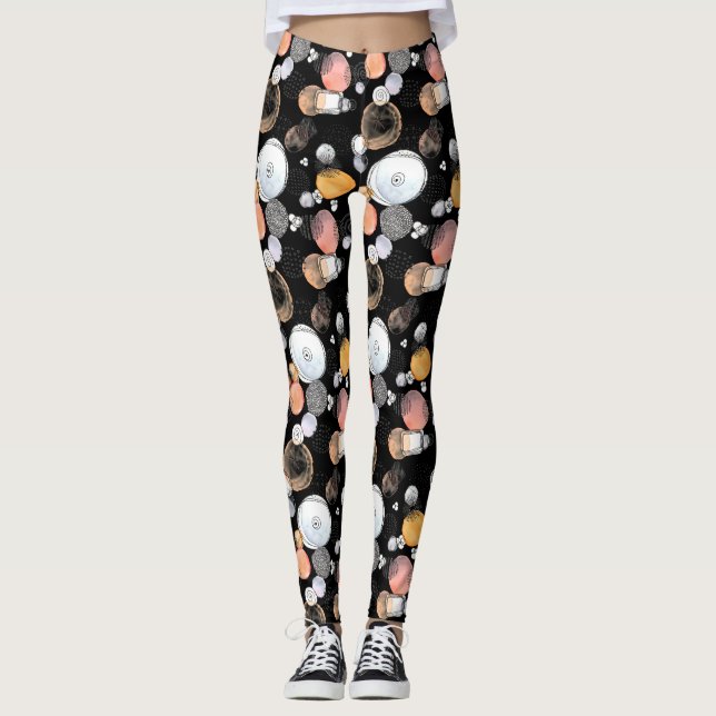 Modern Abstraction Cute Pattern Pink Doodle Black Leggings (Front)