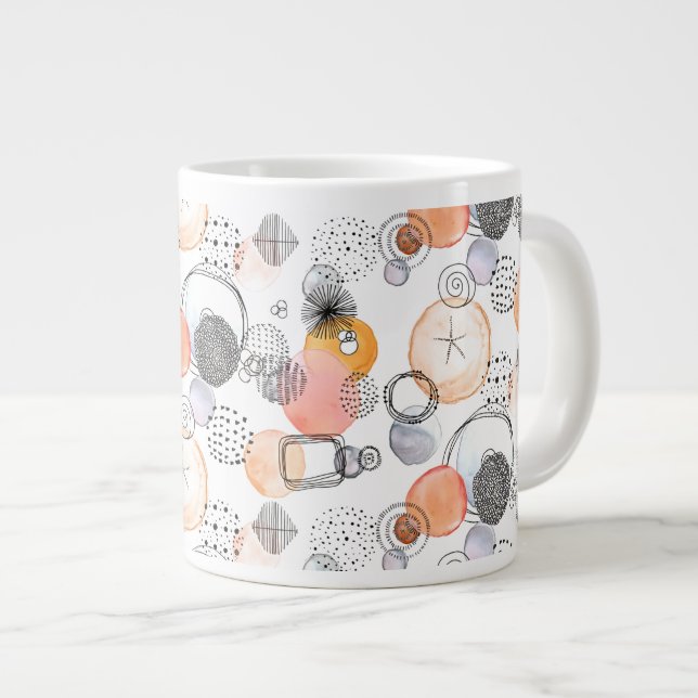 Modern Abstraction Cute Pattern Pink Doodle Large Coffee Mug (Front Right)