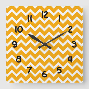 Modern Accent Orange and White Chevron Clock