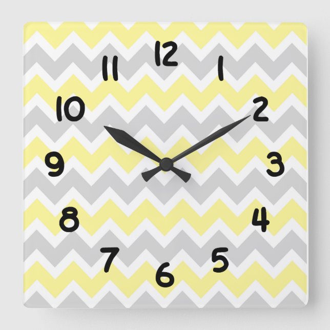 Modern Accent yellow and grey Chevron Clock (Front)
