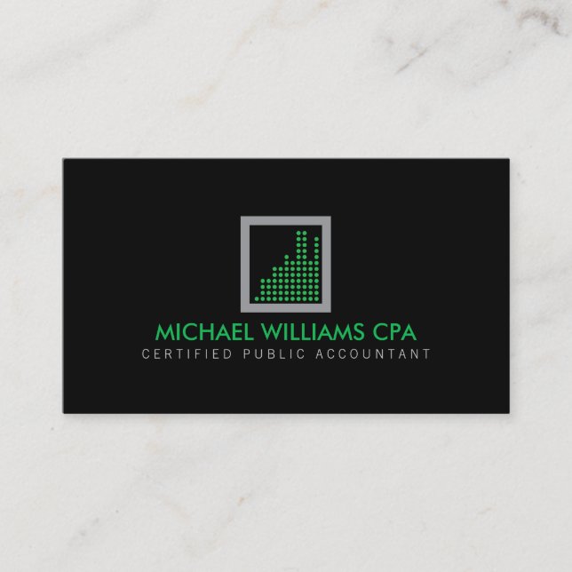 Modern Accountant, Financial Logo in Green/Black Business Card (Front)