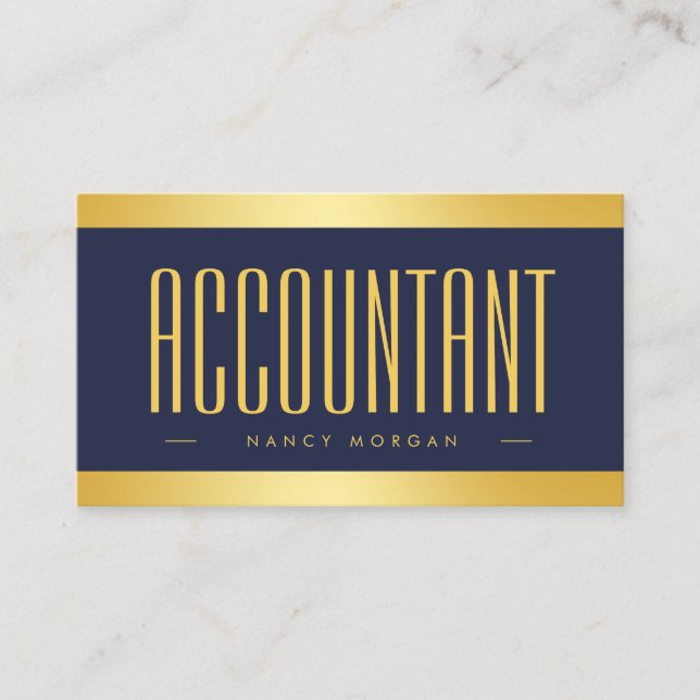 Modern Accountant Navy Blue And Gold  Business Card (Front)