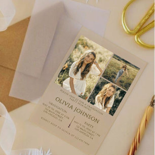 Modern Acrylic 3 Photo Graduation Announcement