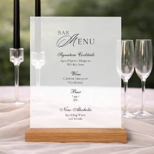 Modern Acrylic Bar Menu Wedding Sign