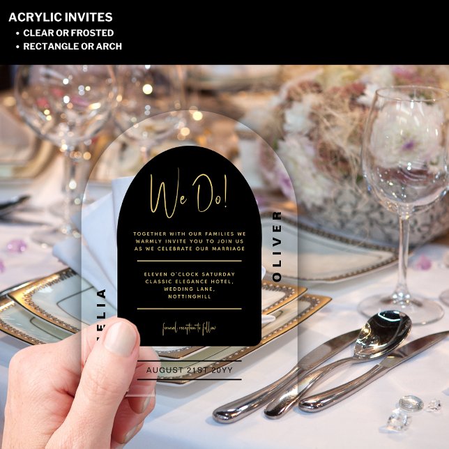 Modern Acrylic Bold Black Gold Minimalist Wedding Acrylic Invitations (Creator Uploaded)