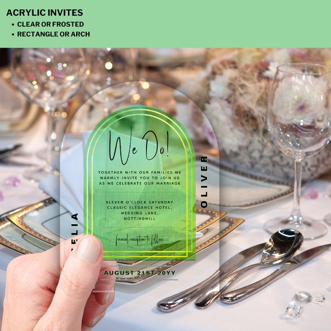 Modern Acrylic Lime Green Bold Minimalist Wedding Invitations (Creator Uploaded)