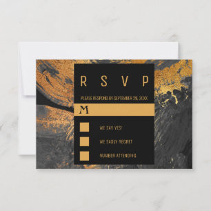 Modern acrylic painting grey and gold wedding RSVP card