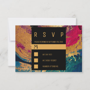 Modern acrylic painting grey and gold wedding RSVP card