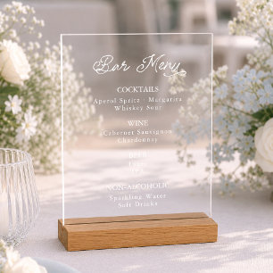 Modern Acrylic Wedding Bar Menu Sign