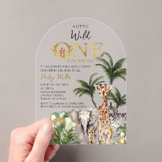 Modern Acrylic Wild One Safari Jungle Animals Invitations
