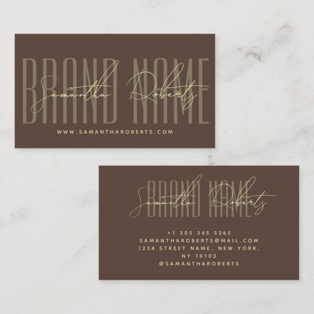 Modern add brand name elegant brown business card (Front/Back)