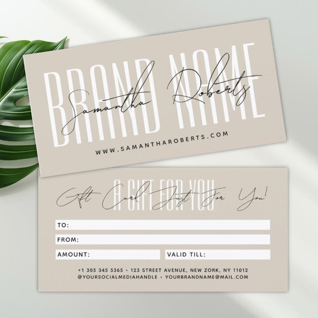Modern add brand name script typography gift card (Creator Uploaded)