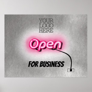 Modern Add Logo Open Pink Neon Sign