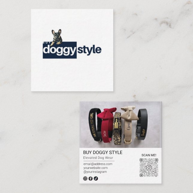 Modern Add Your Logo Photo QR Code Social Media Square Business Card (Front/Back)