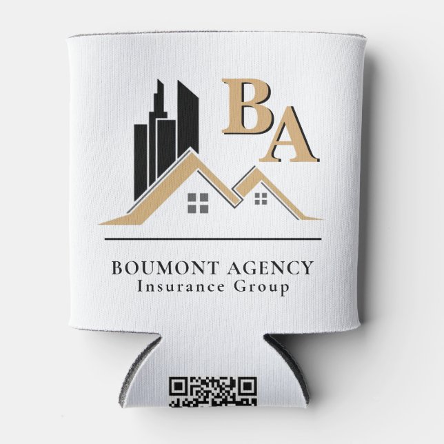 Modern Add Your Own Logo Professional Black Gold Can Cooler (Front)