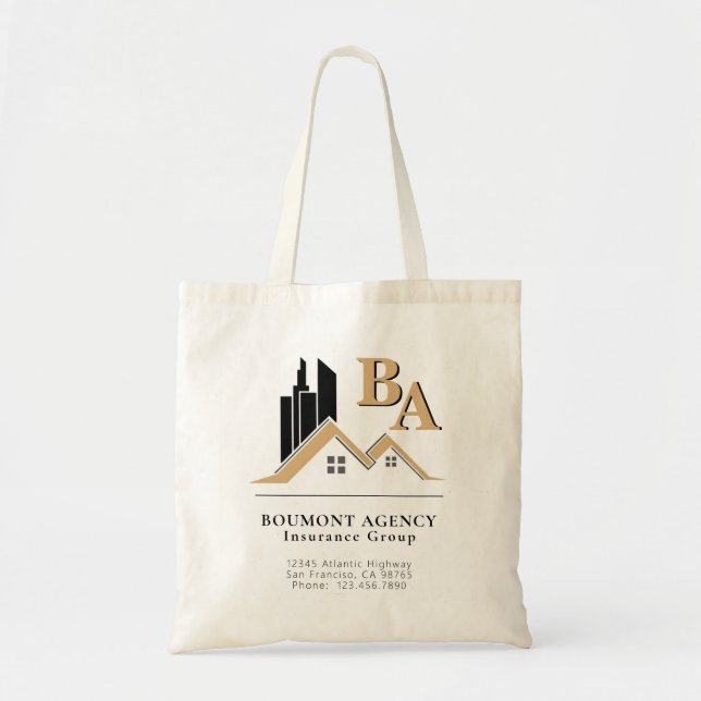 Modern Add Your Own Logo Professional Black Gold Tote Bag (Front)