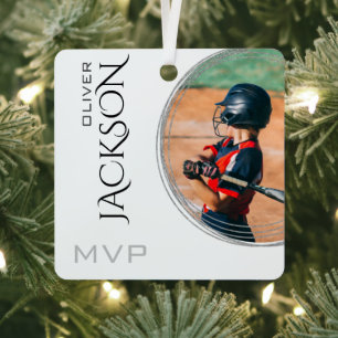 Modern Add Your Photo Baseball Card Metal Tree Decoration