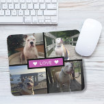 Modern Add Your Photo Collage Pink Mouse Mat<br><div class="desc">Modern design with 4 photos in a grid with center text template in a pink box mouse pad.</div>