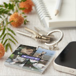 Modern Add Your Photo Collage Purple Key Ring<br><div class="desc">Modern design with 4 photos in a grid with centre text template in purple box "love" with hearts keychain.</div>