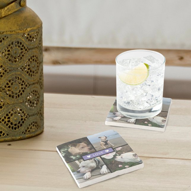 Modern Add Your Photo Collage Purple Stone Coaster (Modern Add Your Photo Collage Stone Coaster)