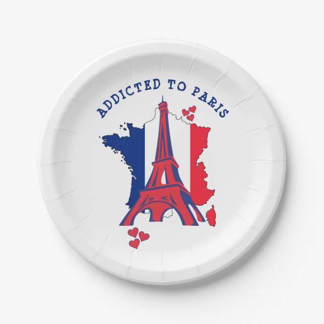 Modern ADDICTED TO PARIS Monogram Paper Plate (Front)