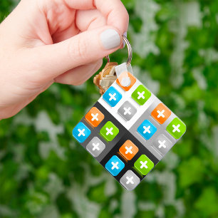 Modern Addition Math Symbol Shiny Glassy Icons Key Ring