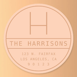 Modern Address & Monogram   Peach Classic Round Sticker