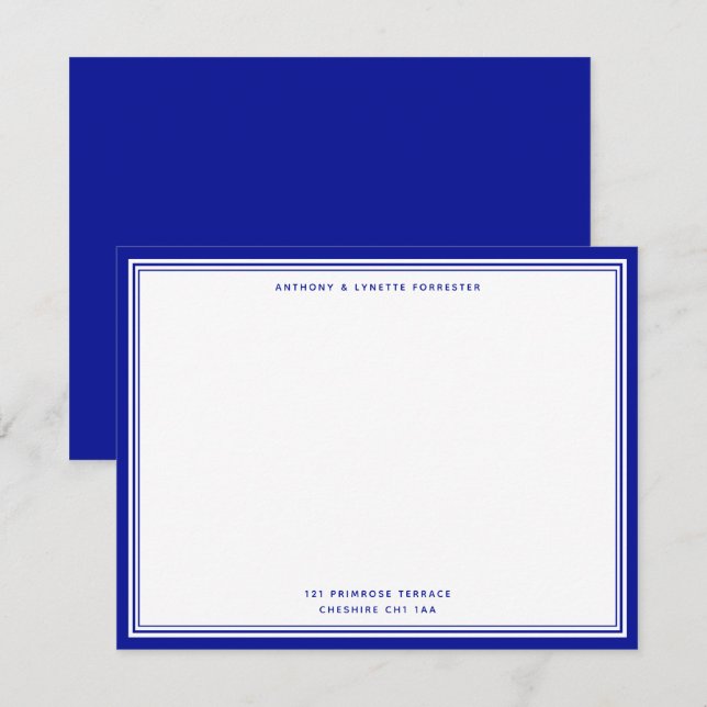 Modern Admiral Blue Border Name & Address Card (Front/Back)