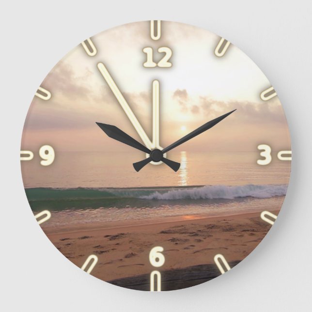 Modern Adorable   Beach Sunset Large Clock (Front)