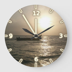 Modern Adorable Boat Sunset Large Clock