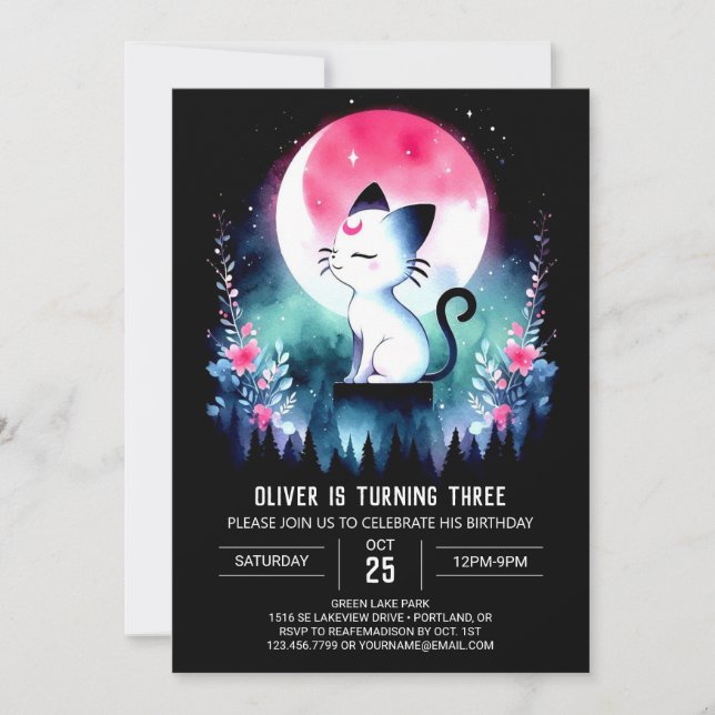 Modern Adorable Cat Birthday Invitation (Front)