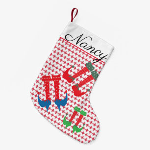 Modern Adorable Christmas Elf Feet Snowflakes Small Christmas Stocking